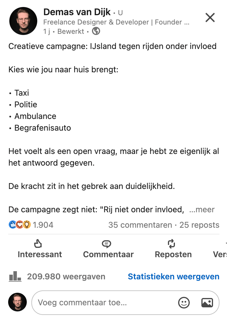 LinkedIn post IJsland campagne