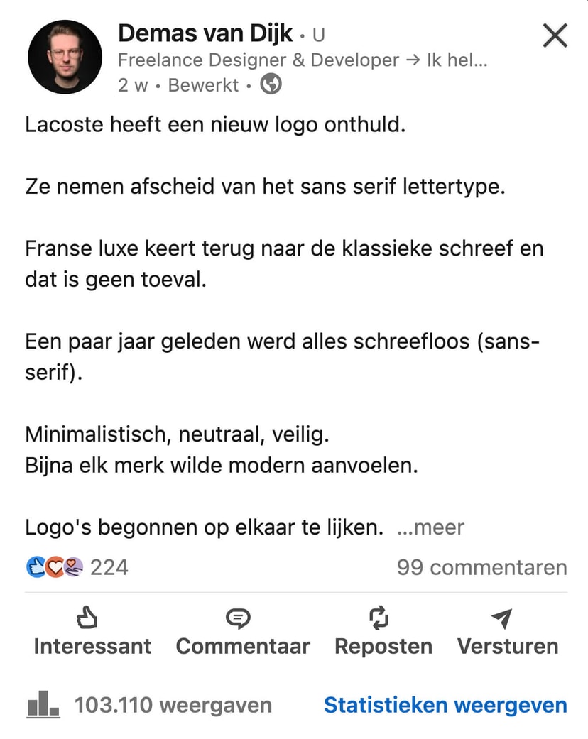 LinkedIn post Lacoste logo